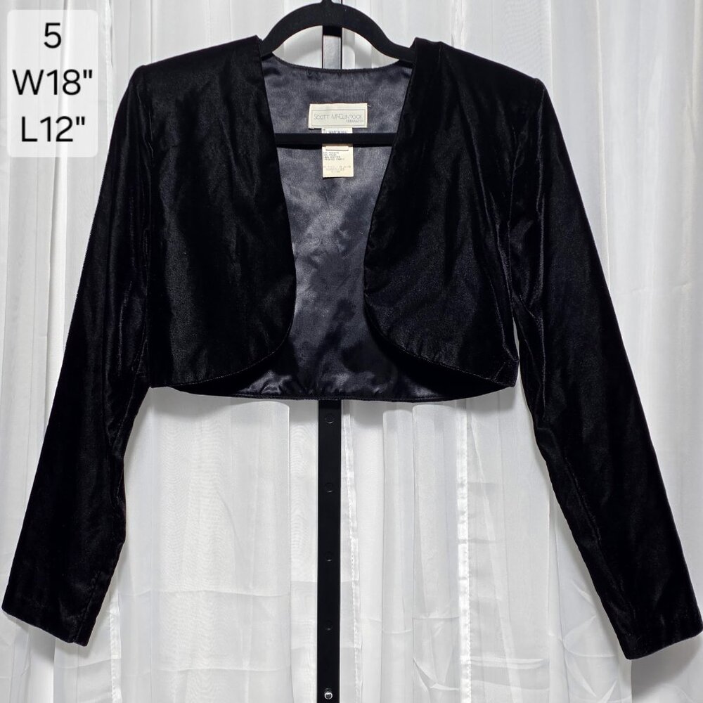 Vintage Scott McClintock Black Velvet Bolero Jacket Cropped Open Front Size 5